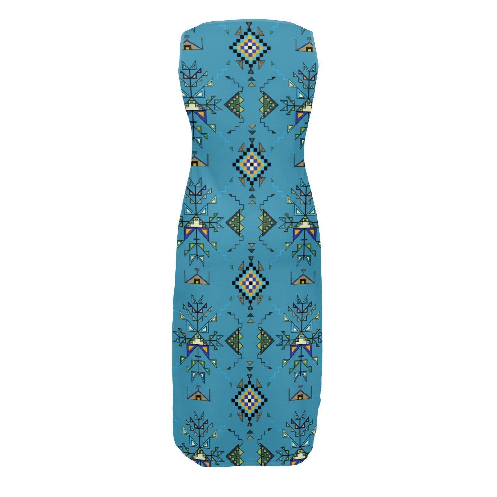 Bear Shield Blue Phaedra Sleeveless Open Fork Long Dress