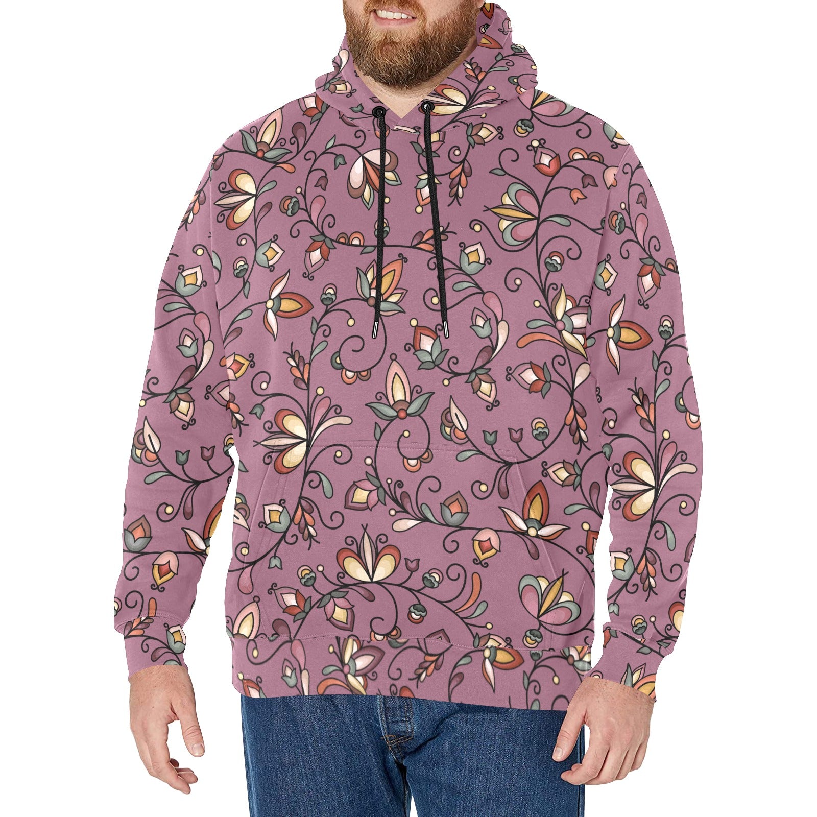 Burnt Sky Petals Magenta Men's Long Sleeve Fleece Hoodie