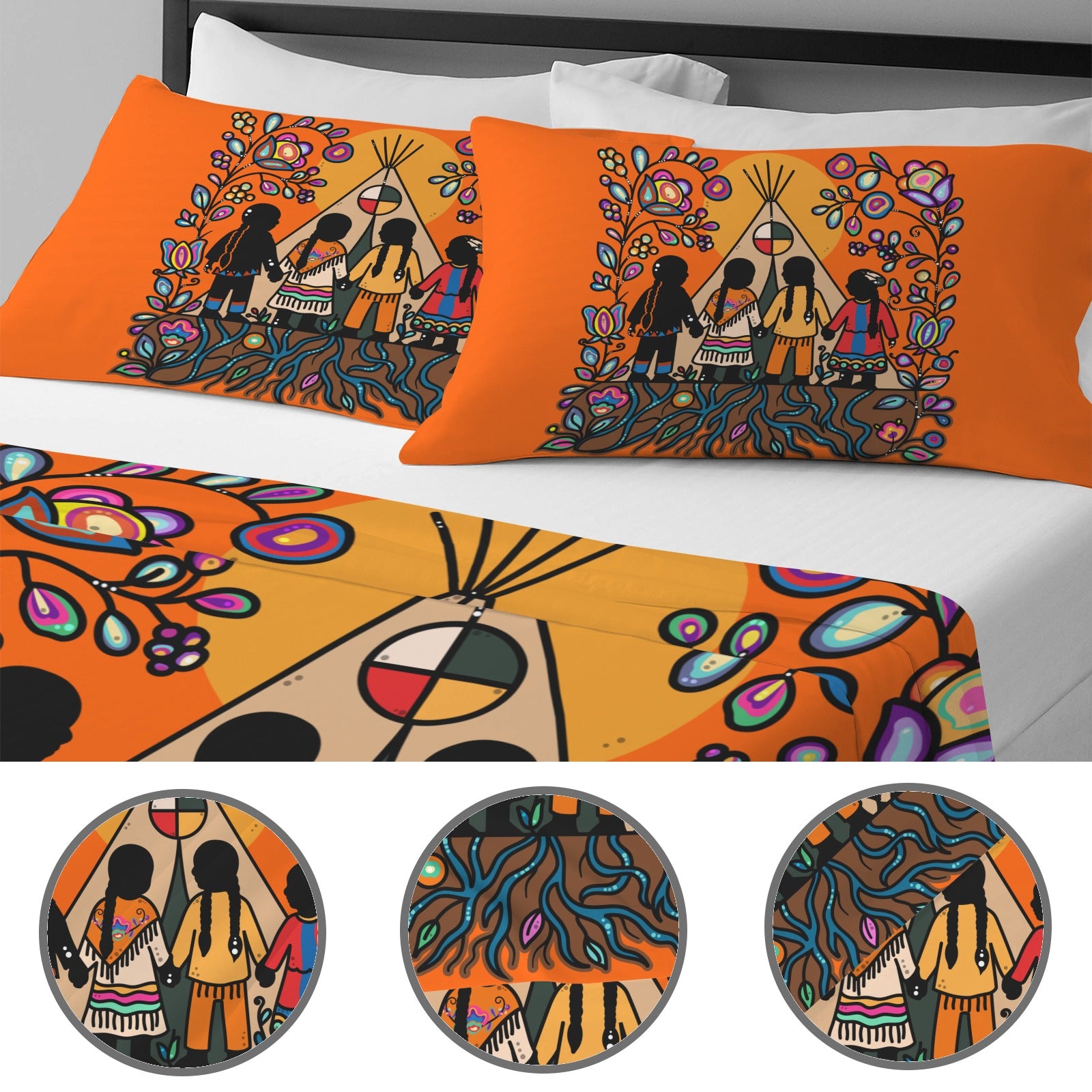 Rooted in Culture 4-Piece Bedding Set with Blank Fitted Sheet 82.7x82.7inch