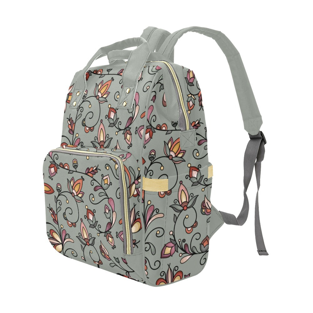 Burnt Sky Petals Green Multi-Function Diaper Backpack/Diaper Bag