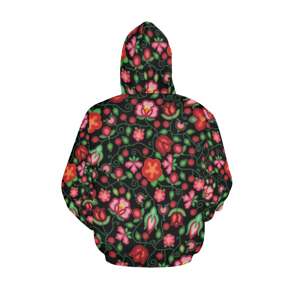 Rose Reverie Black All Over Print Hoodie for Women (USA Size)