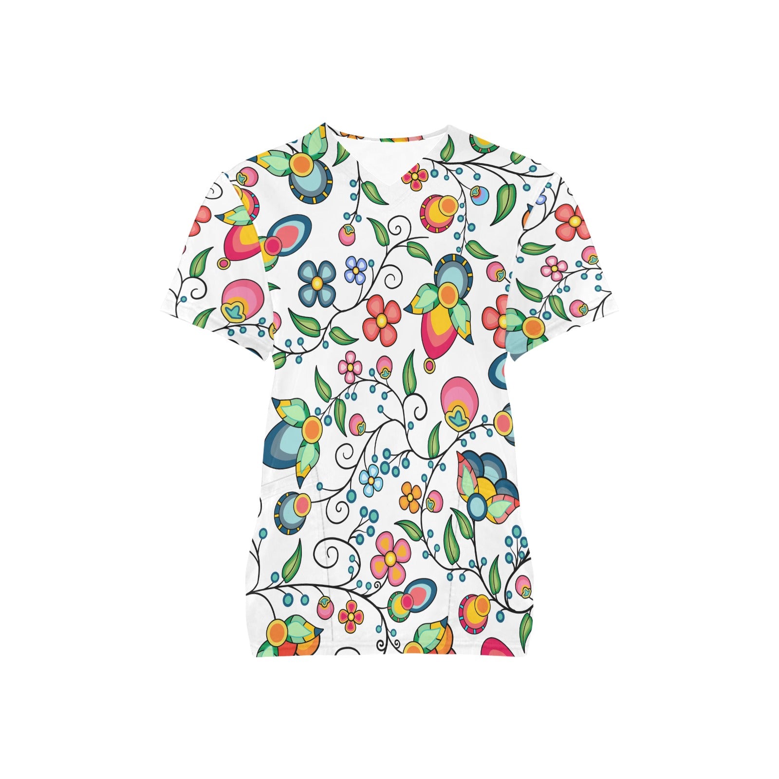 Floral Bounty White Scrub Top