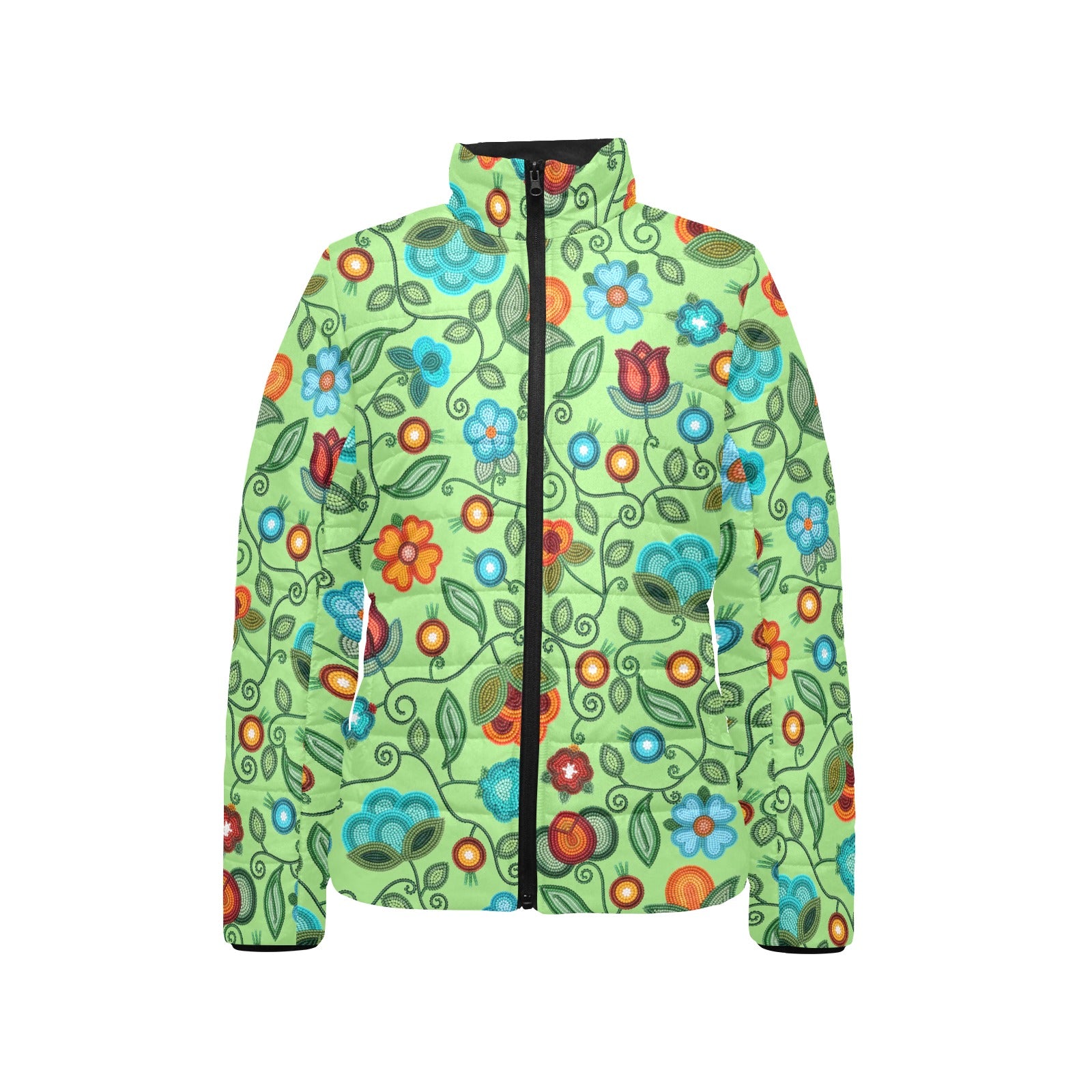 Prairie Fire Petals Sage Women's Stand Collar Padded Jacket