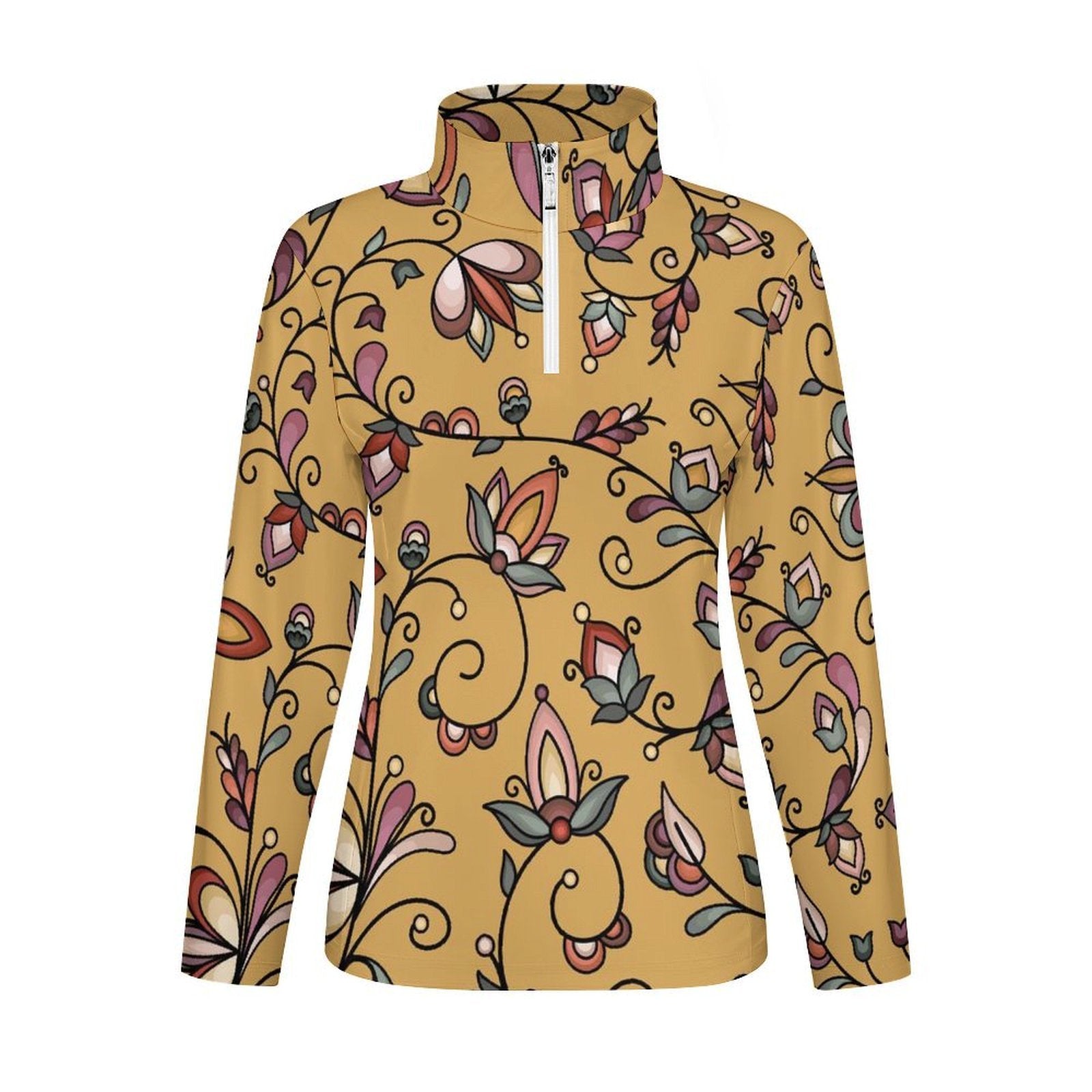 Burnt Sky Petals Gold Long Sleeve Yoga Shirt