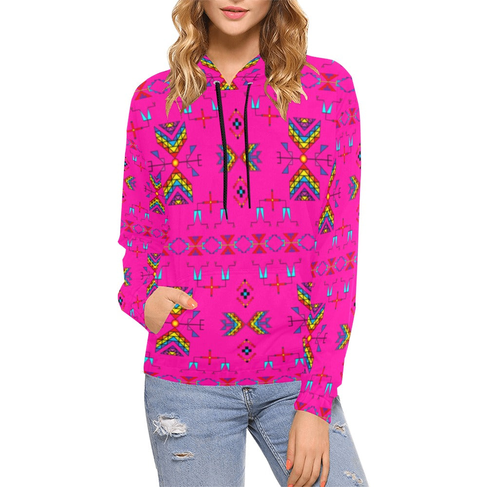 Rainy Chief Rainbow Hot Pink Hoodie for Women (USA Size)