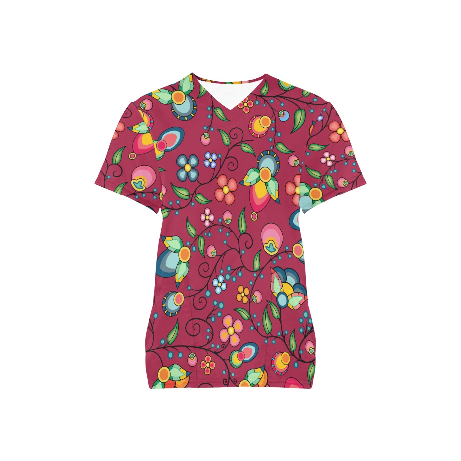 Floral Bounty Magenta Scrub Top