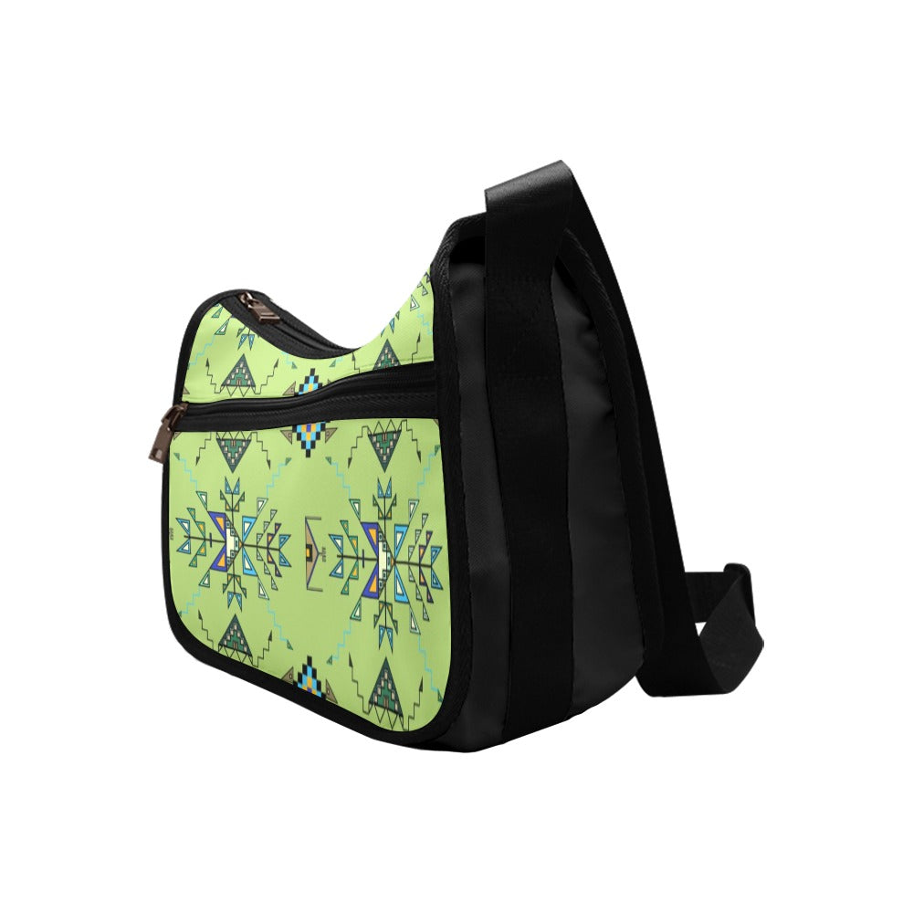 Bear Shield Fabric Green Crossbody Bag