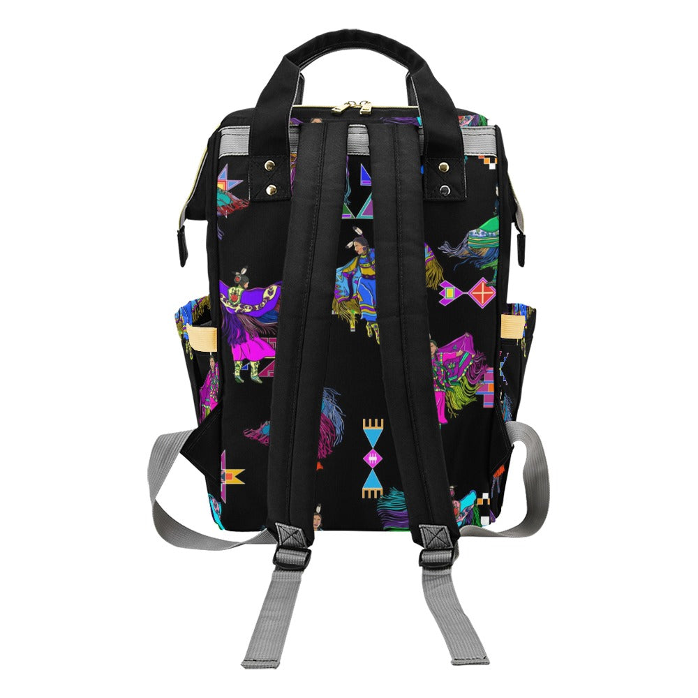 Women's Fancy Dancers Black Multi-Function Diaper Backpack/Diaper Bag