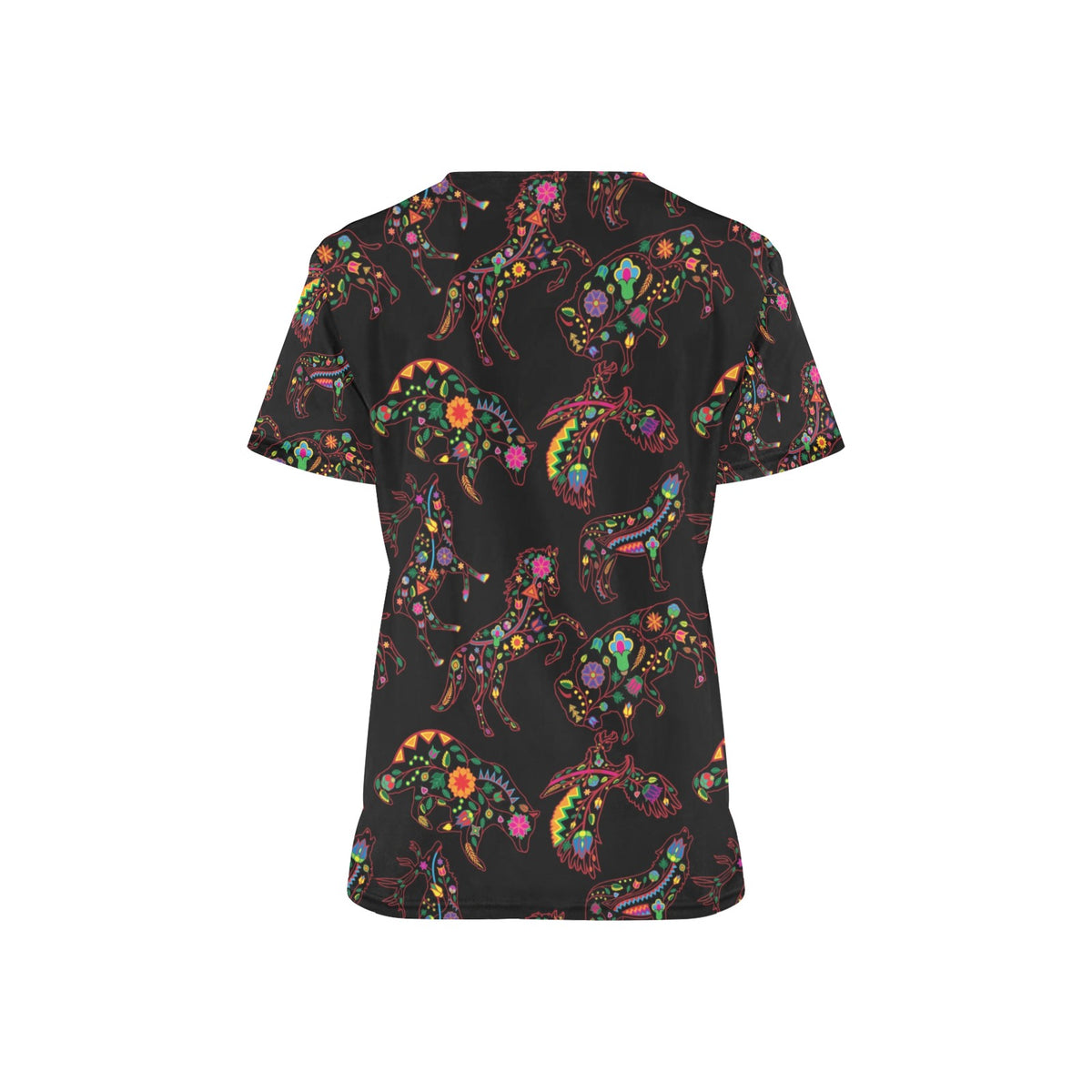 Neon Floral Animals Scrub Top