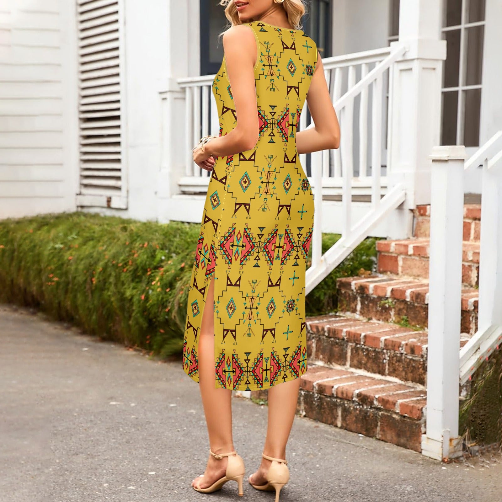 Thunder Flight Yellow Phaedra Sleeveless Open Fork Long Dress