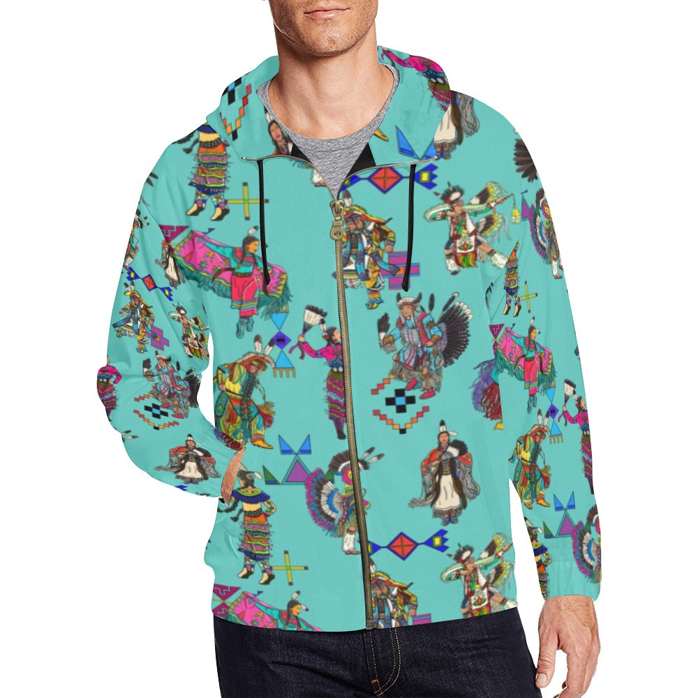 Grand Entry Dancers Eggshell Blue Men's Zipper Hoodie