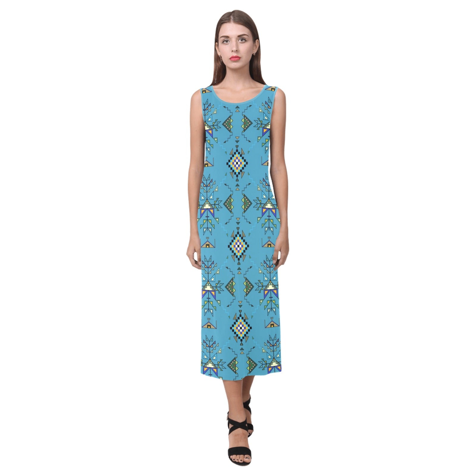 Bear Shield Blue Phaedra Sleeveless Open Fork Long Dress