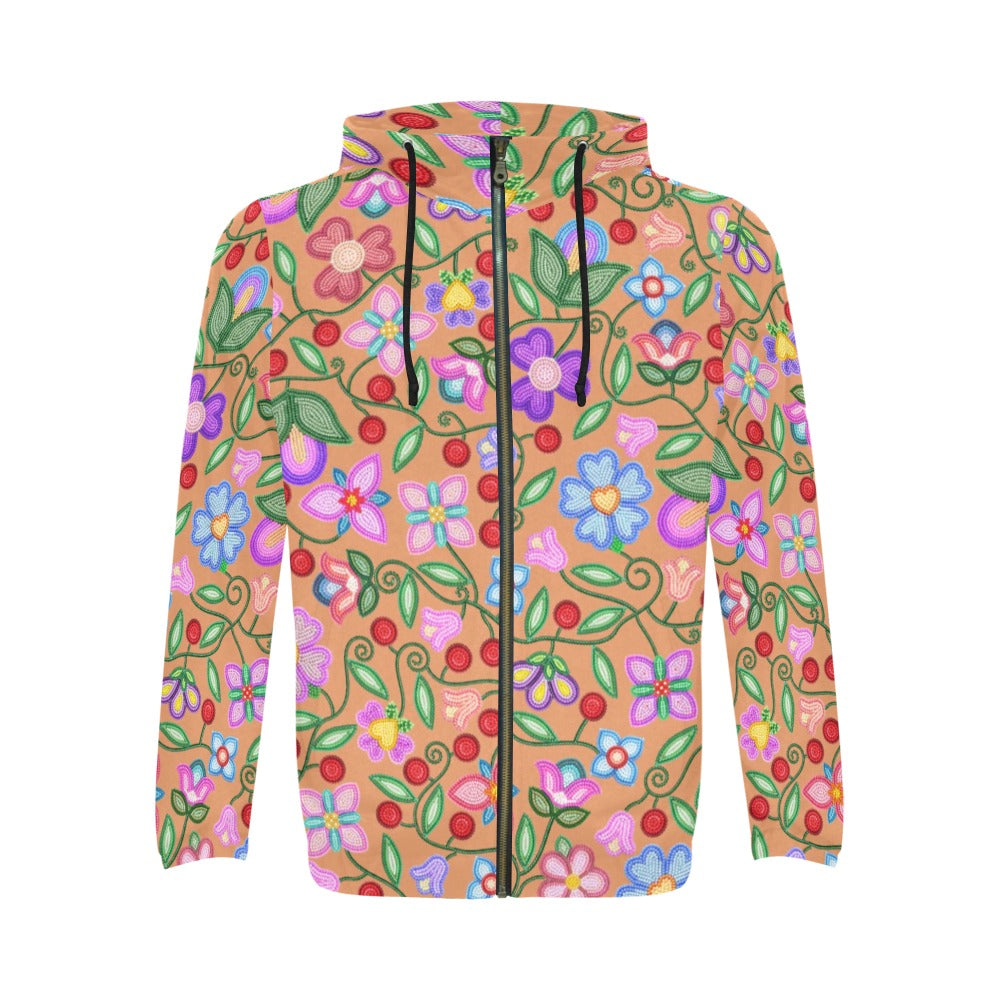 Petal Harmony Terracotta Men's Zipper Hoodie