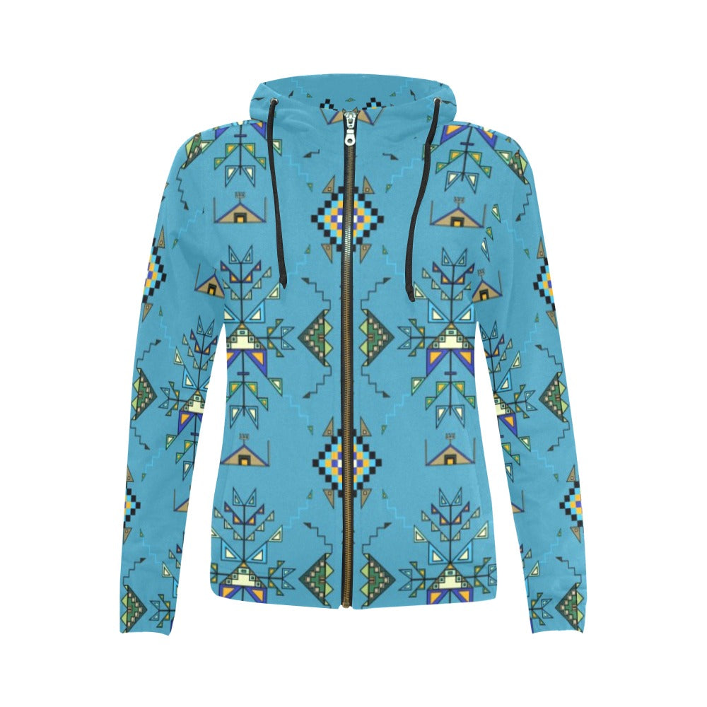 Bear Shield Blue Full Zip Hoodie for Women