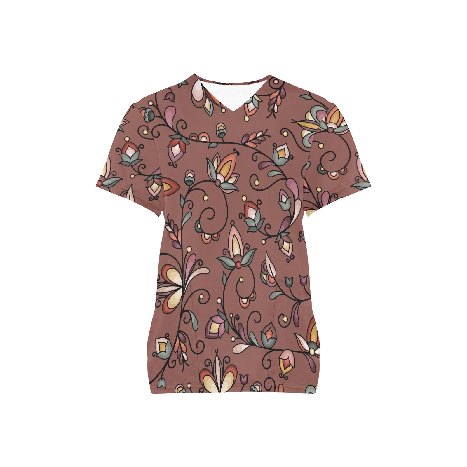 Burnt Sky Petals Brown Scrub Top