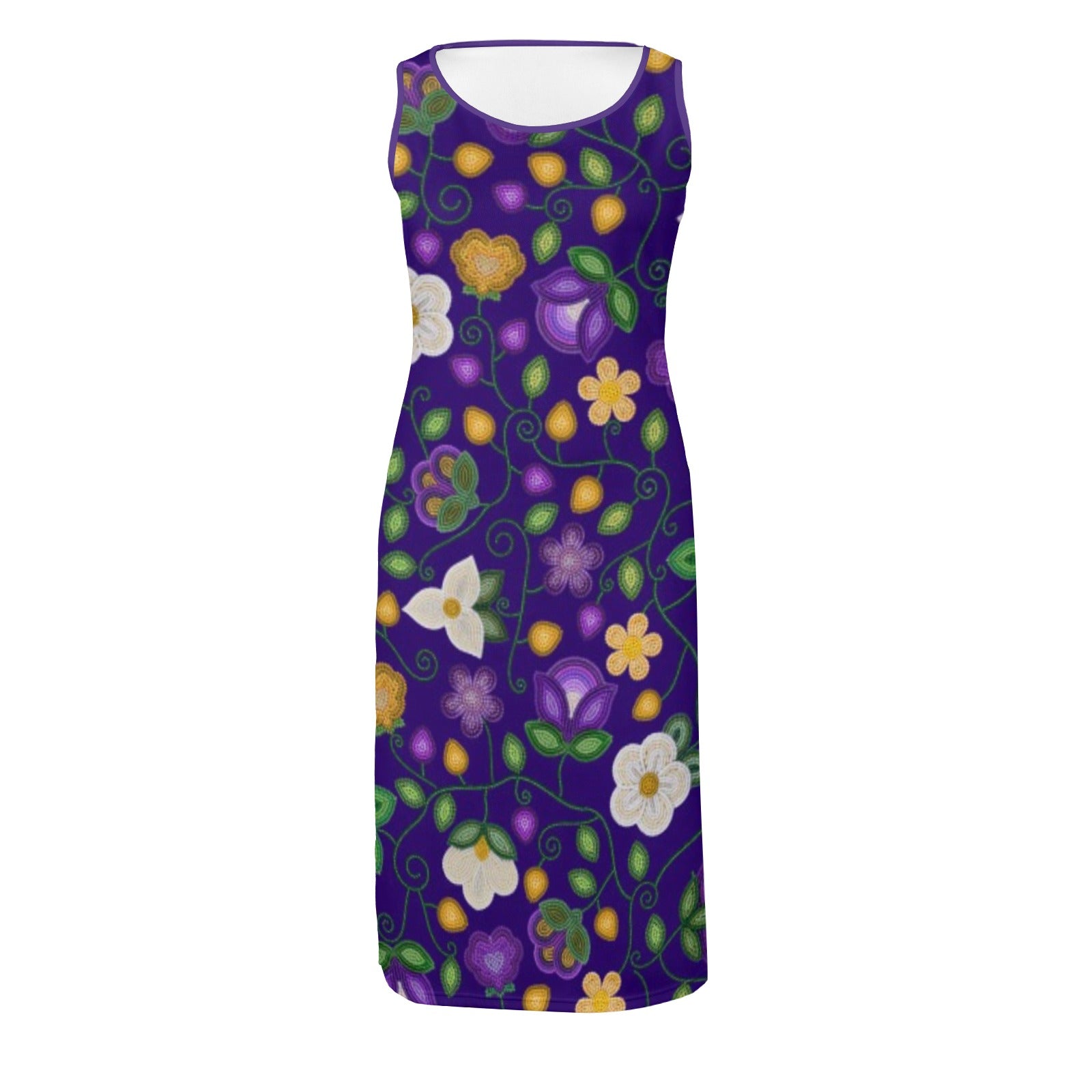 Midnight Moss Bloom Aubergine Phaedra Sleeveless Open Fork Long Dress