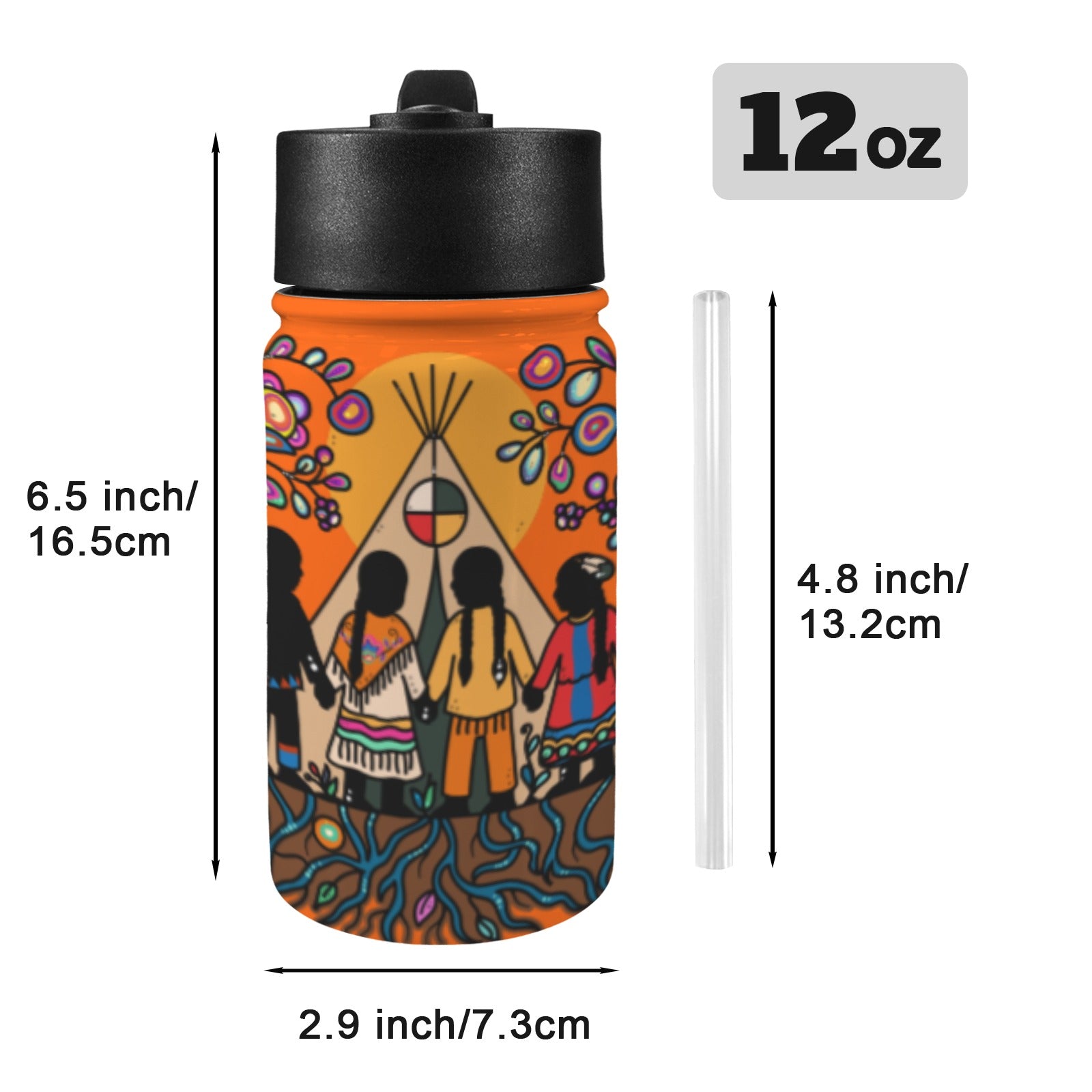 Rooted in Culture 12oz Water Bottle with Straw