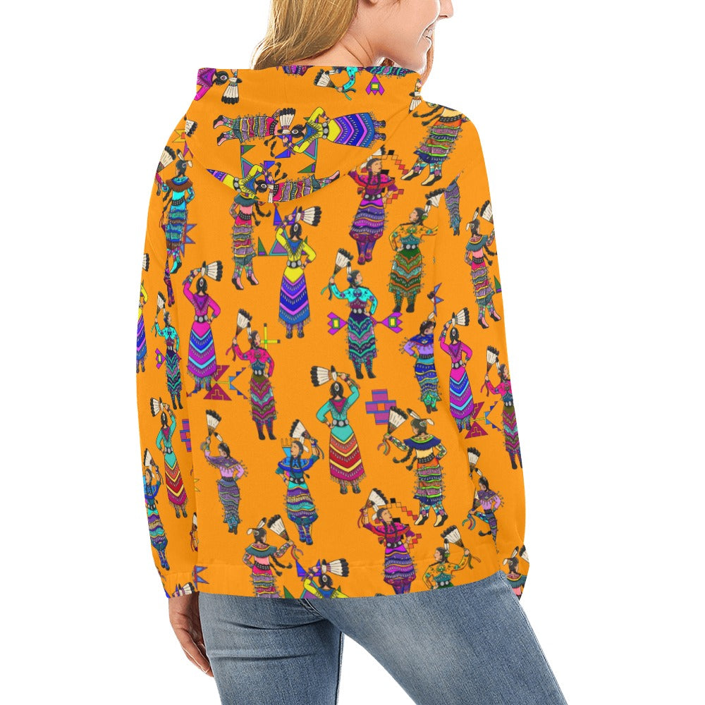 Women's Jingle Dancers Orange Hoodie for Women (USA Size)