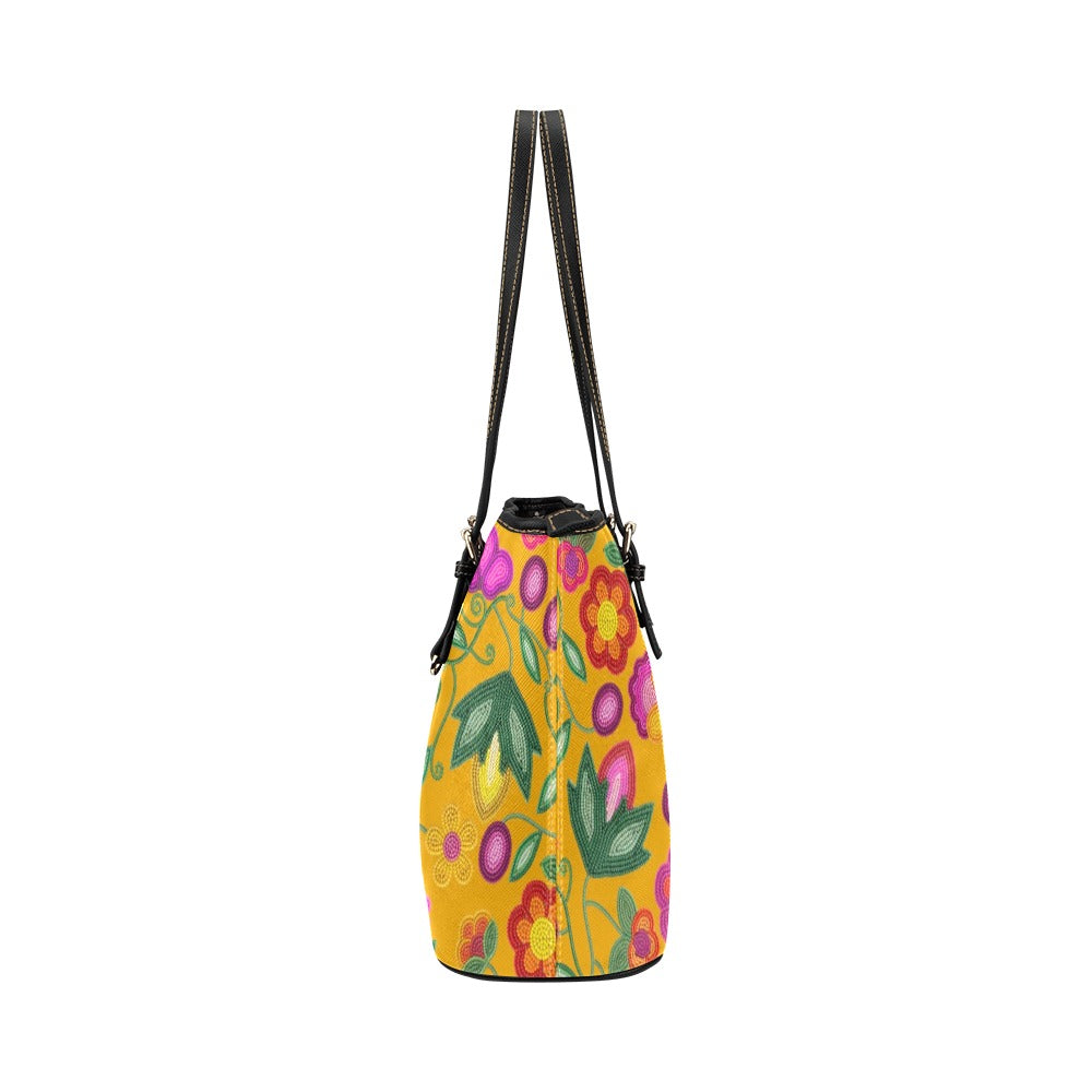 Boreal Bounty Yellow Leather Tote Bag/Large