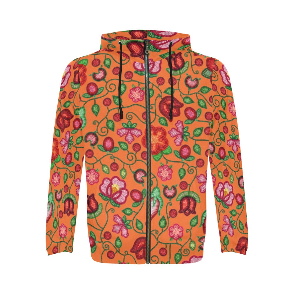 Rose Reverie Orange Men's Zipper Hoodie
