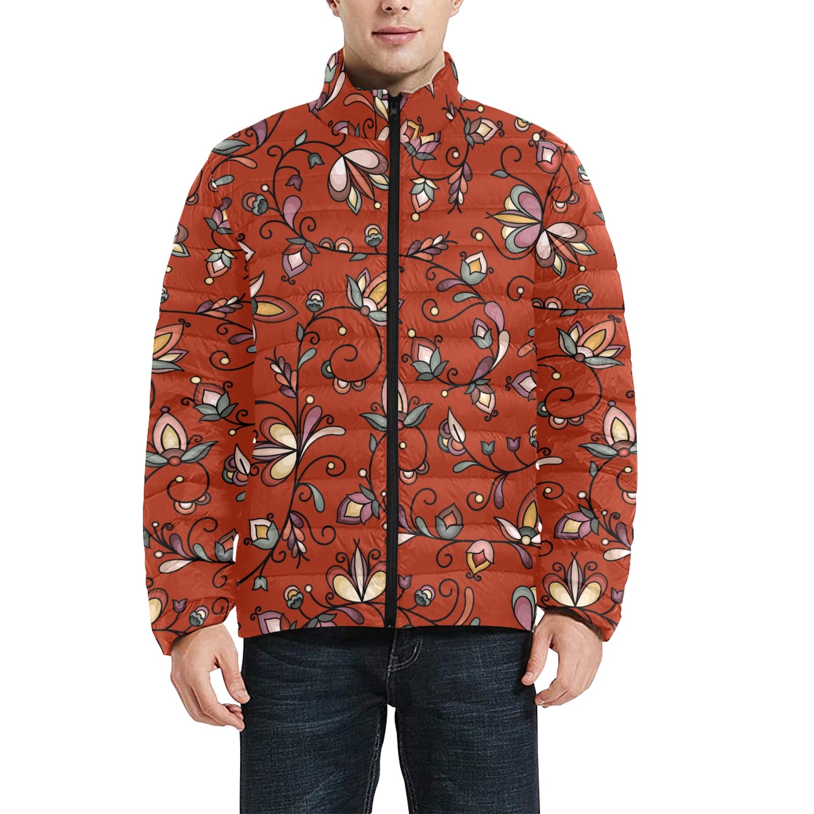 Burnt Sky Petals Red Men's Padded Jacket