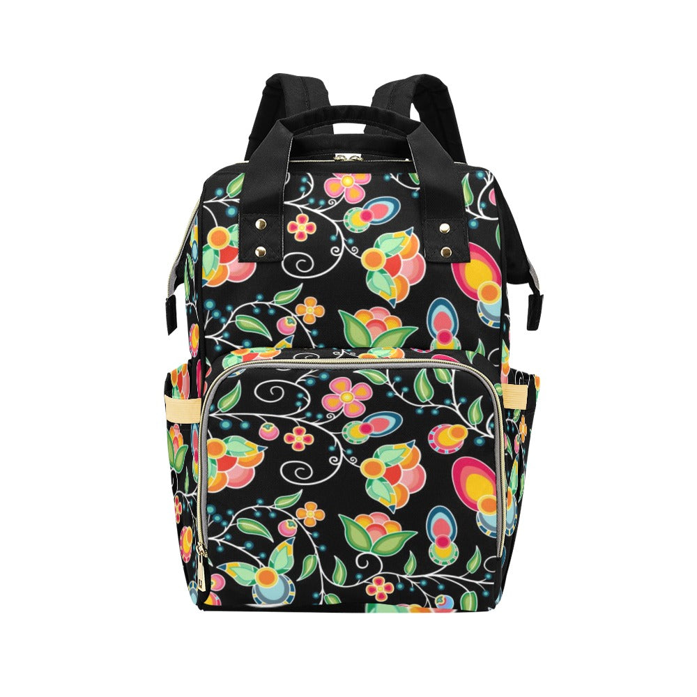 Floral Bounty Black Multi-Function Diaper Backpack/Diaper Bag