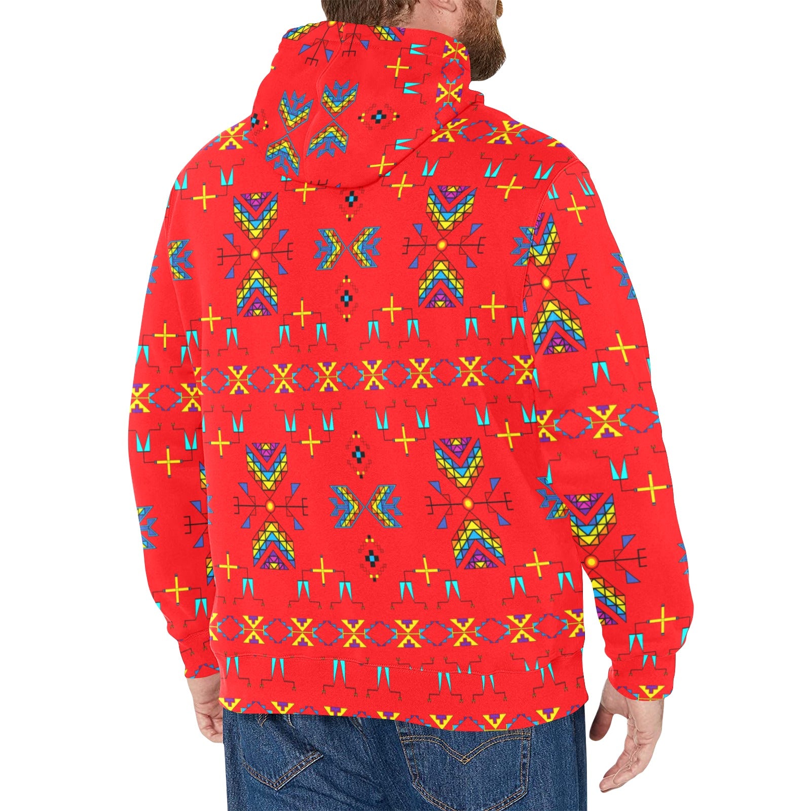 Rainy Chief Rainbow Red Men's Long Sleeve Fleece Hoodie