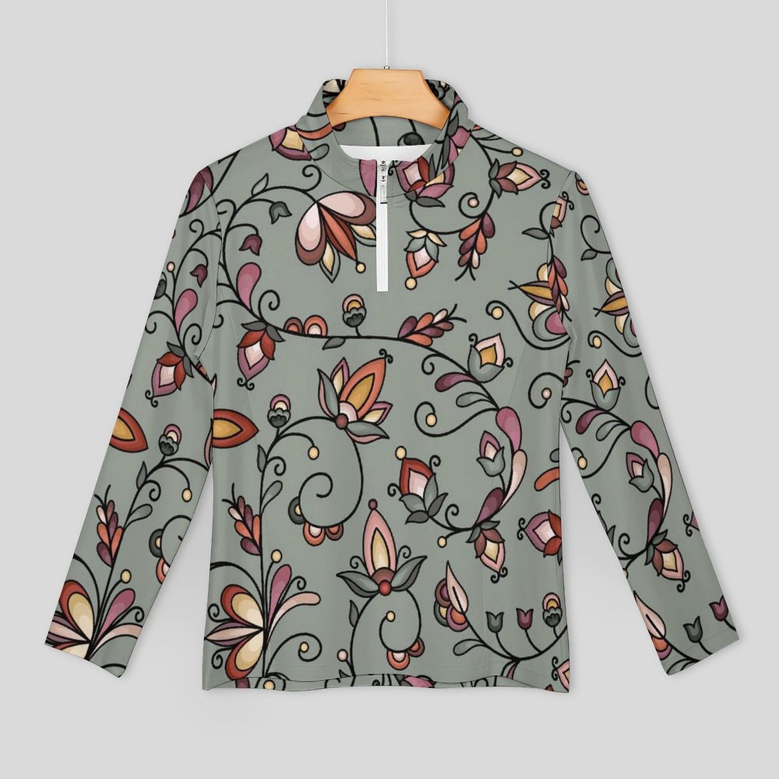 Burnt Sky Petals Green Long Sleeve Yoga Shirt