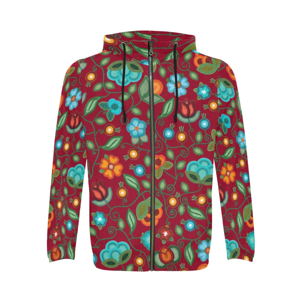 Prairie Fire Petals Red Men's Zipper Hoodie