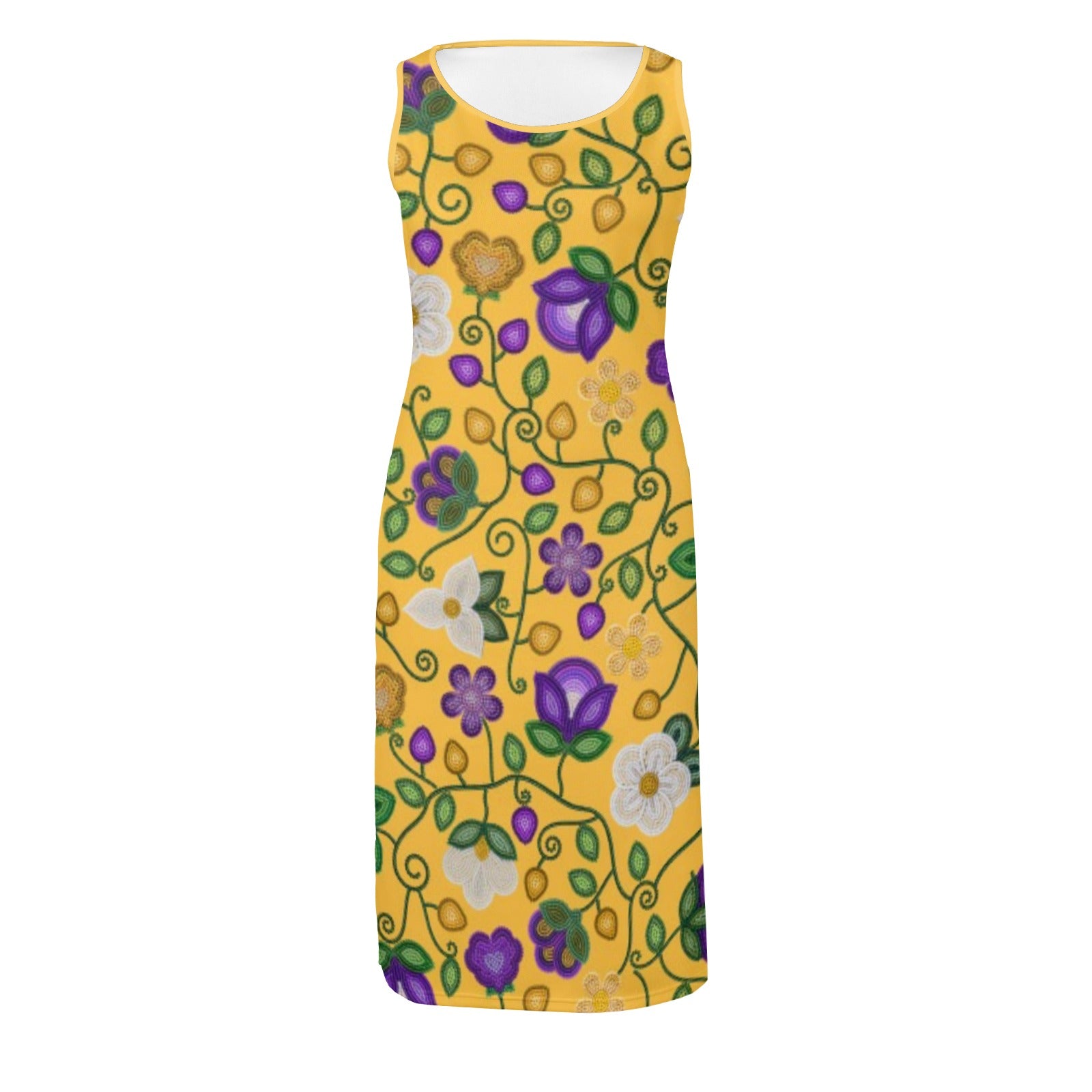 Midnight Moss Bloom Yellow Phaedra Sleeveless Open Fork Long Dress