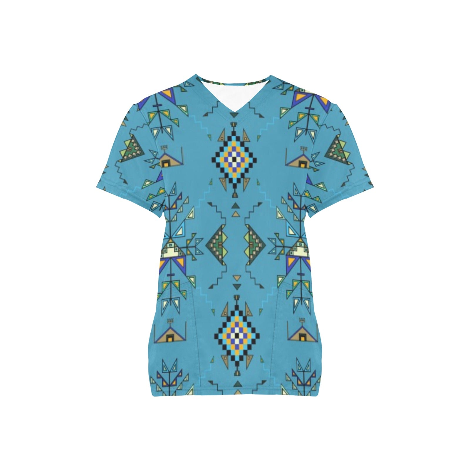 Bear Shield Blue Scrub Top
