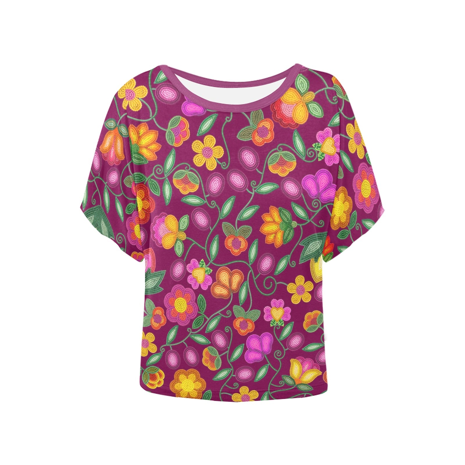 Boreal Bounty Dark Magenta Women's Batwing-Sleeved Blouse T-shirt