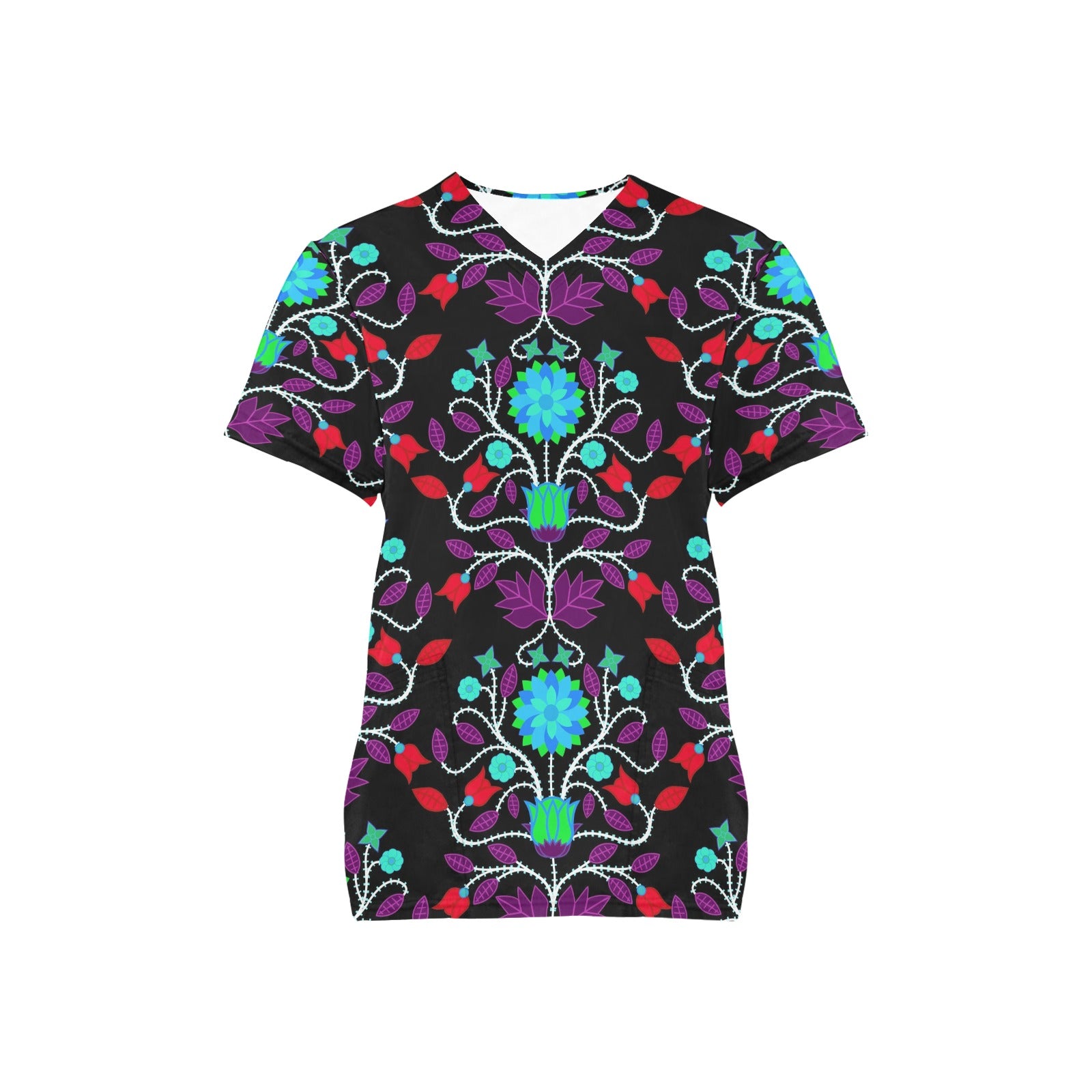 Floral Beadwork Four Clans Winter Scrub Top