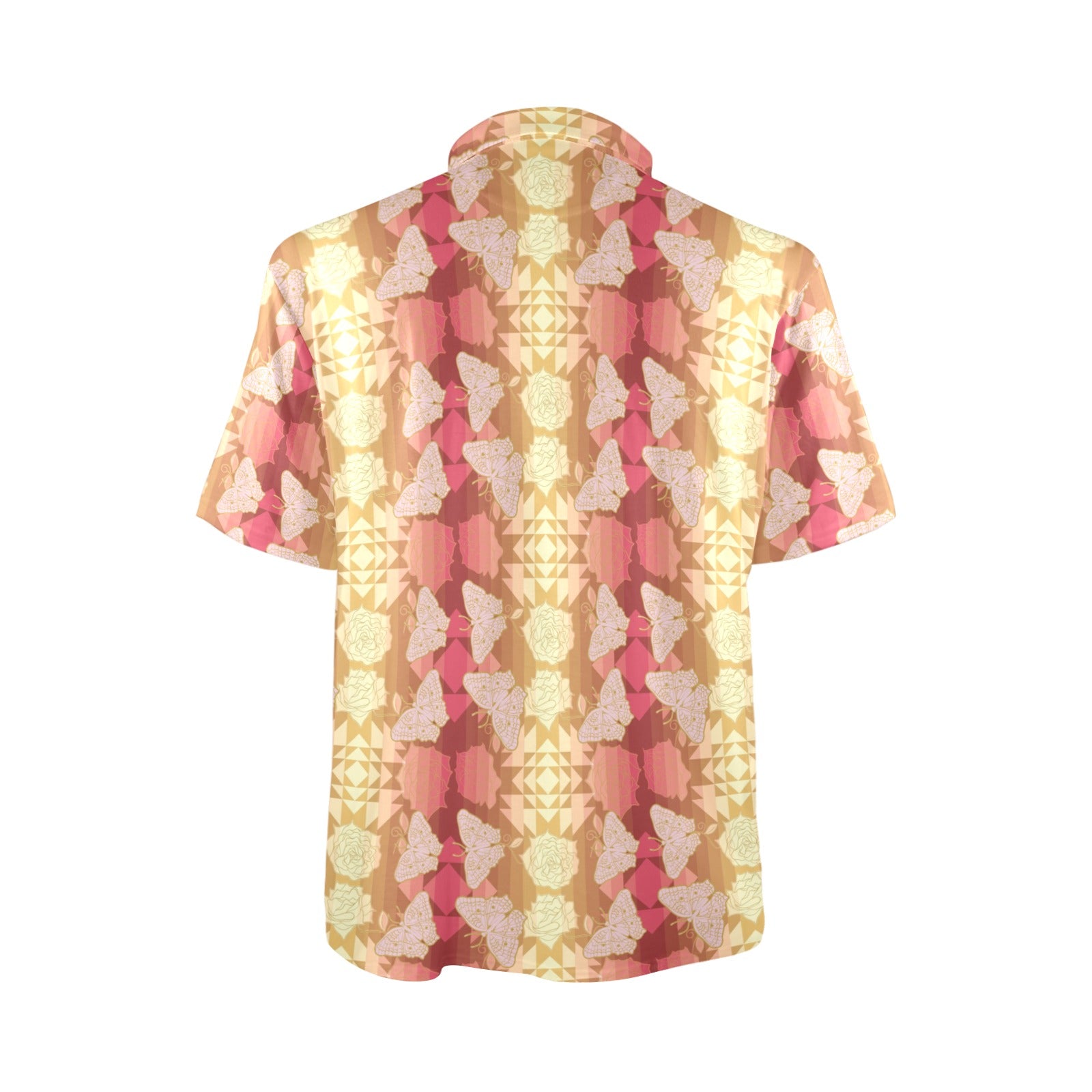 Butterfly and Roses on Geometric Polo Shirt