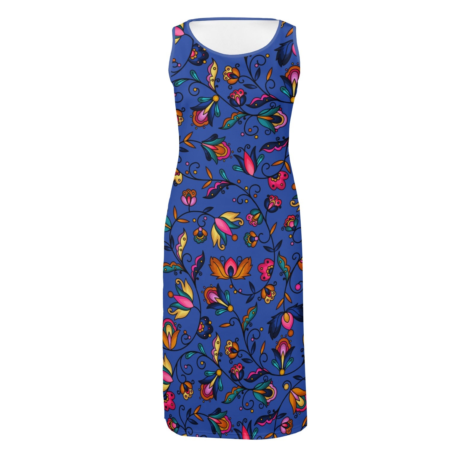 Copper Prairie Petals Blue Phaedra Sleeveless Open Fork Long Dress