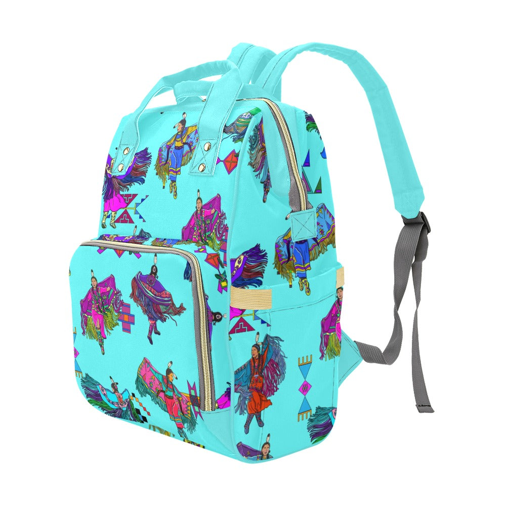 Women's Fancy Dancers Turquoise Multi-Function Diaper Backpack/Diaper Bag
