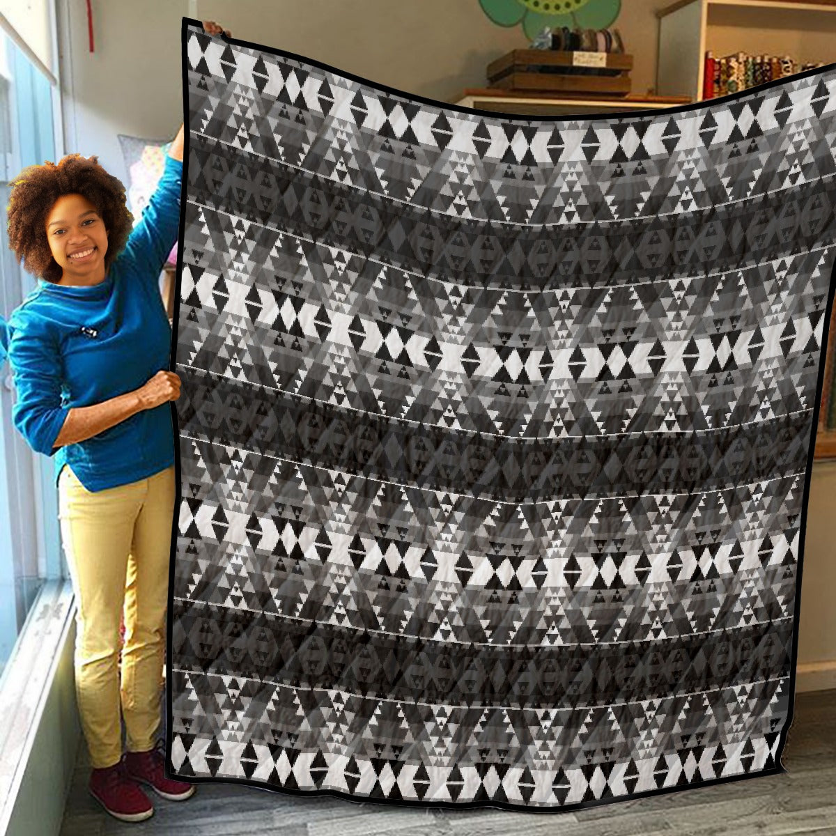 Writing on Stone Black and White Lightweight & Breathable Quilt With Edge-wrapping Strips