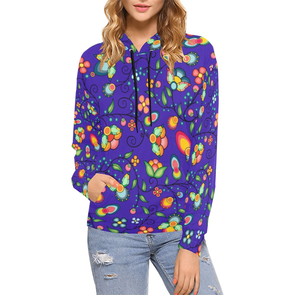 Floral Bounty Blue Hoodie for Women (USA Size)