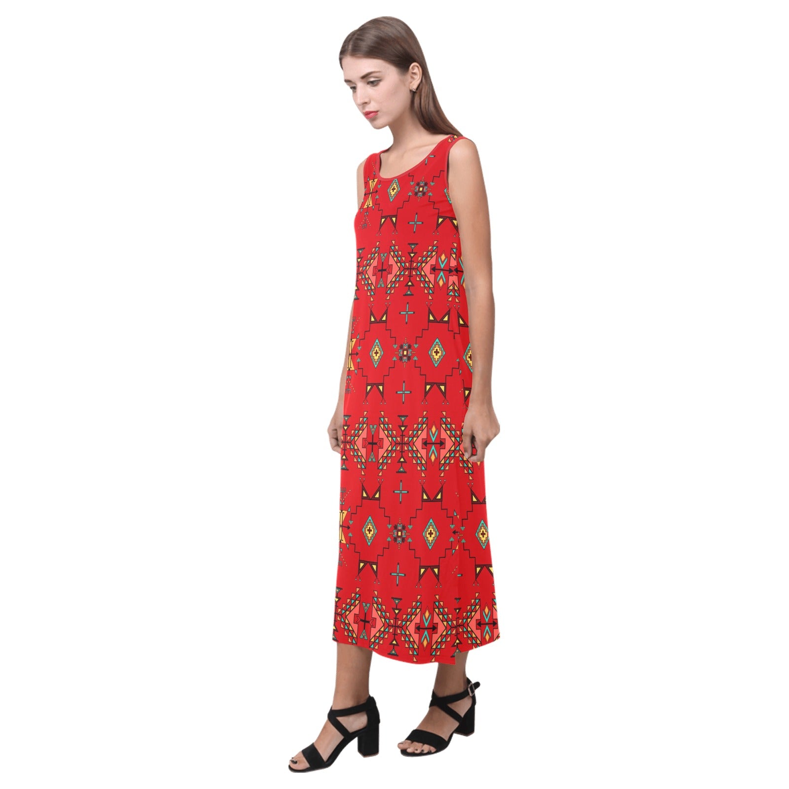Thunder Flight Red Phaedra Sleeveless Open Fork Long Dress