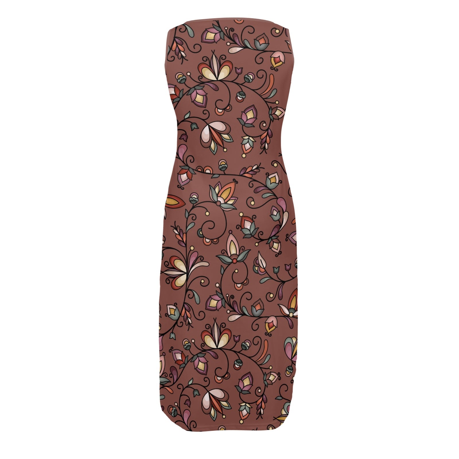 Burnt Sky Petals Brown Phaedra Sleeveless Open Fork Long Dress