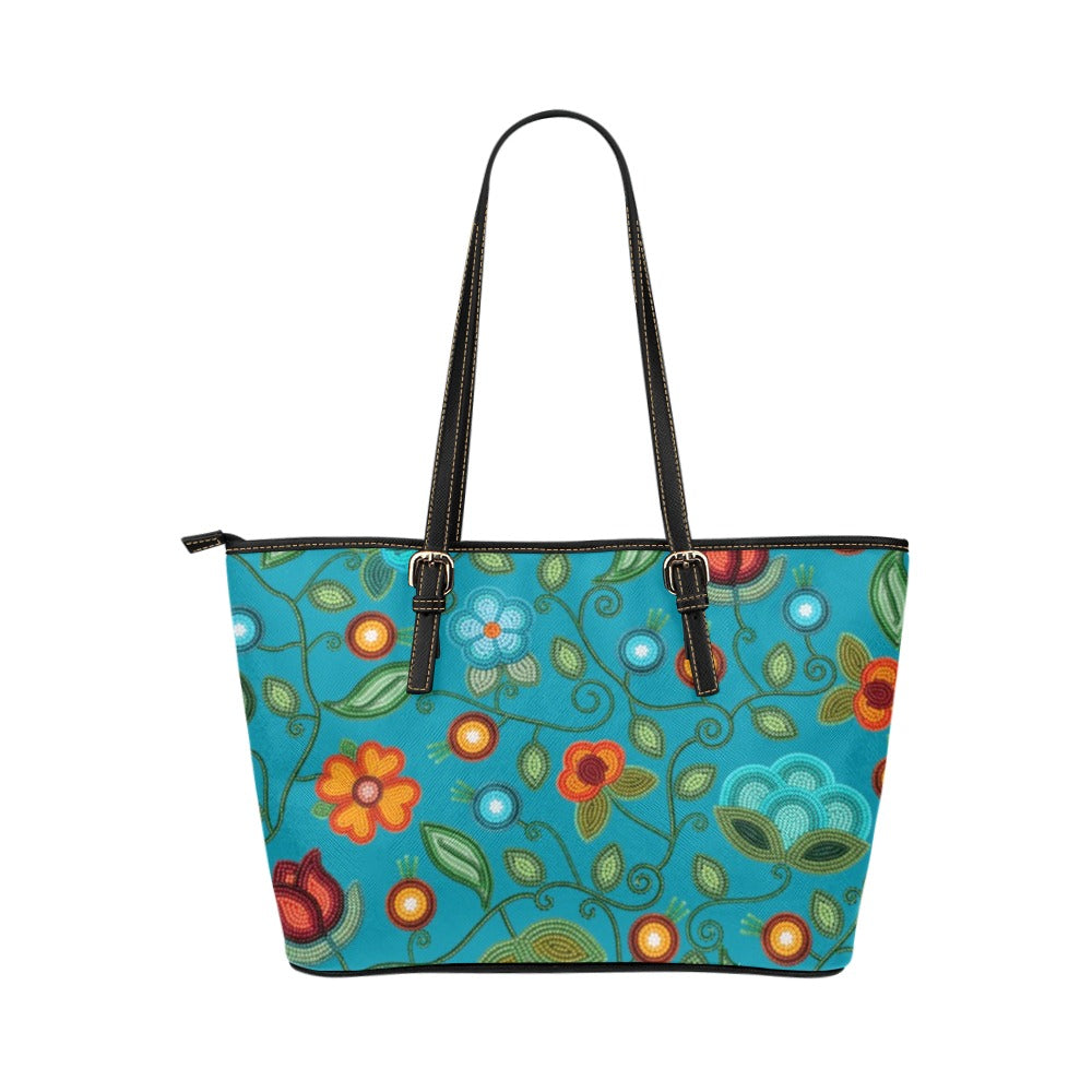 Prairie Fire Petals Ocean Leather Tote Bag/Large