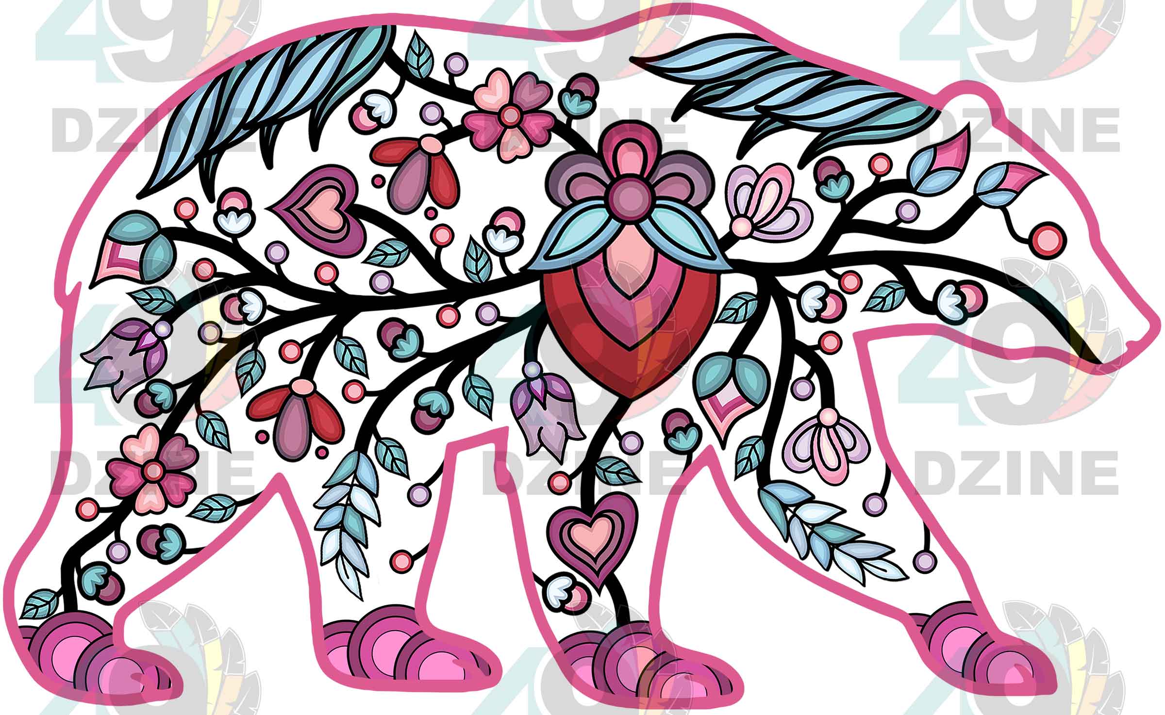 Bear Floral Motif 2 Various Sizes