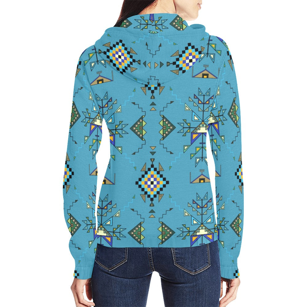 Bear Shield Blue Full Zip Hoodie for Women