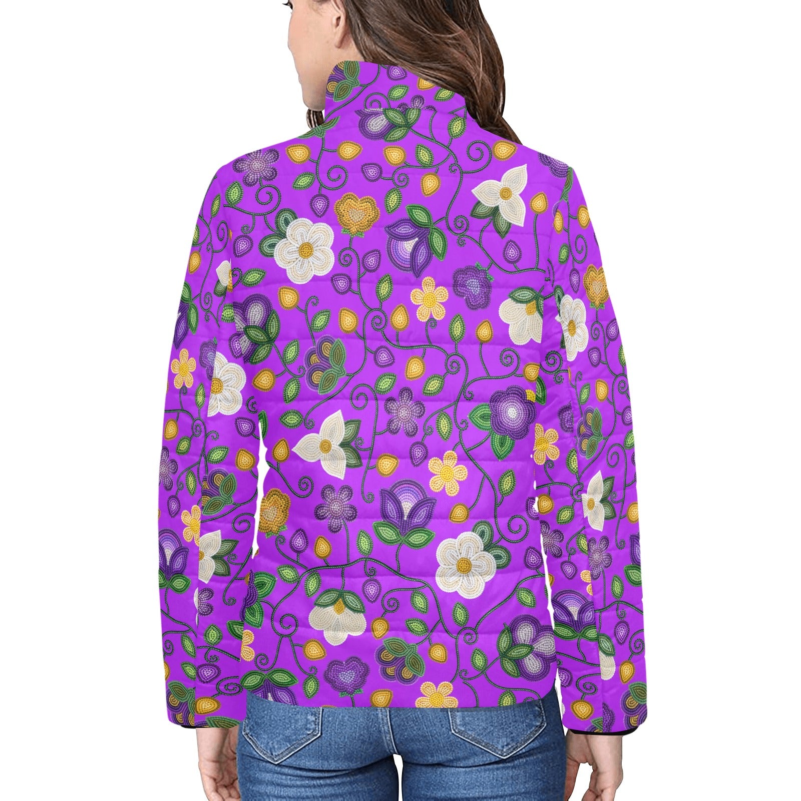 Midnight Moss Bloom Purple Women's Stand Collar Padded Jacket