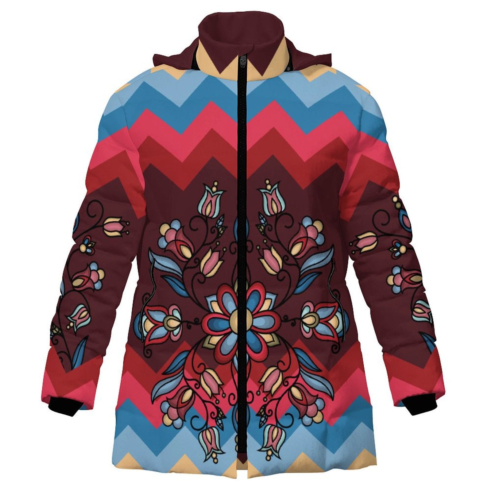 Frozen Petal Cascade Women's Hooded Puffer Coat