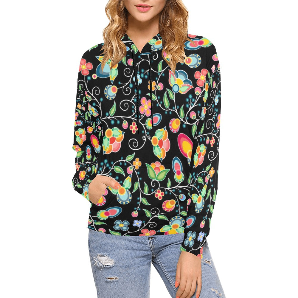 Floral Bounty Black Hoodie for Women (USA Size)