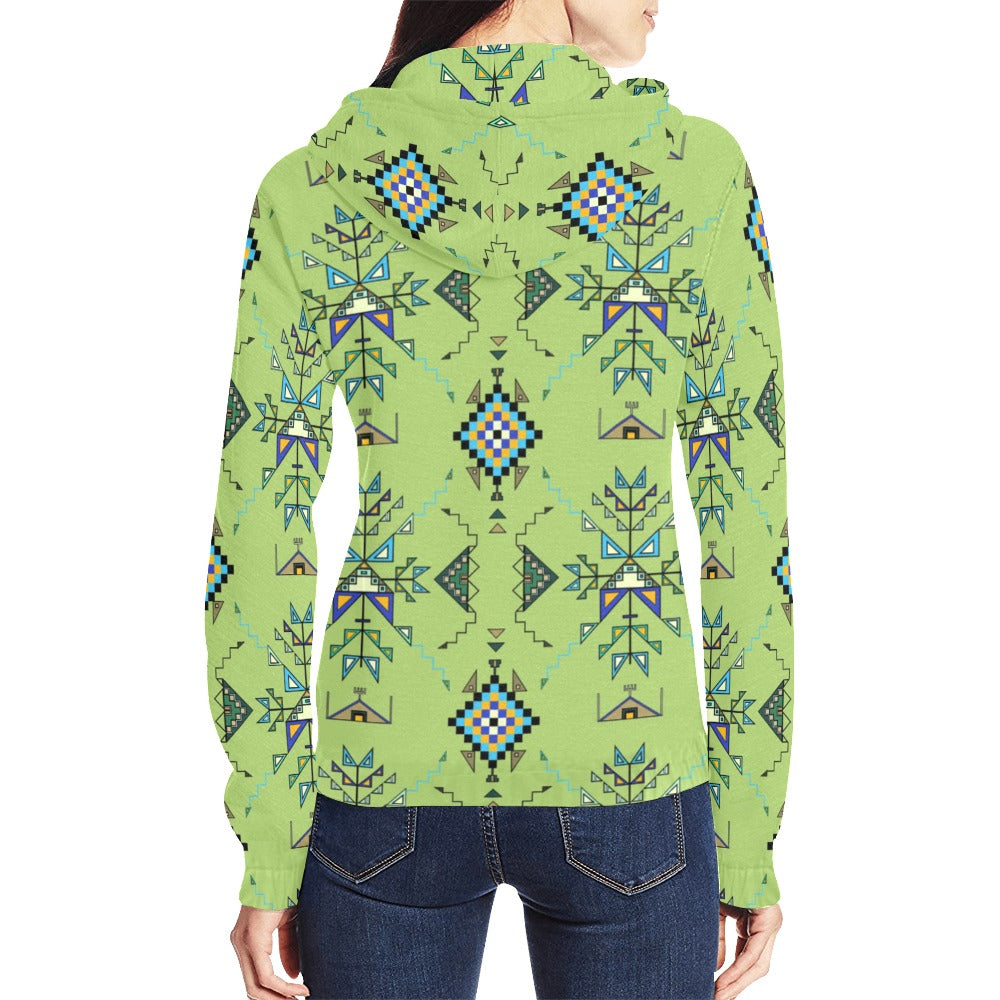 Bear Shield Green Full Zip Hoodie for Women