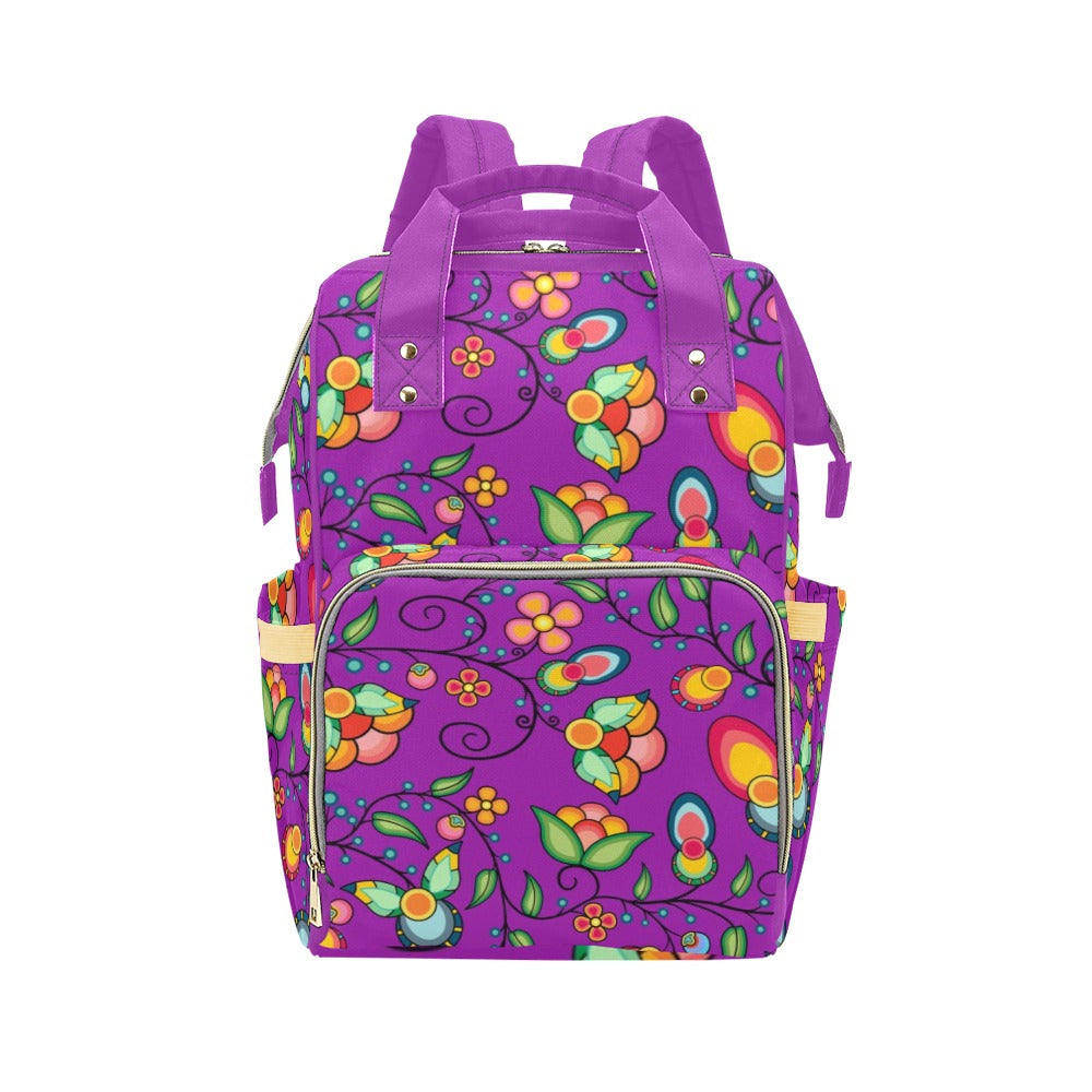 Floral Bounty Purple Multi-Function Diaper Backpack/Diaper Bag