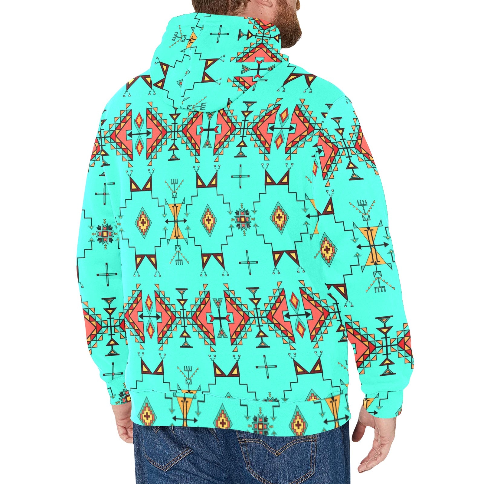 Thunder Flight Turquoise Men's Long Sleeve Fleece Hoodie