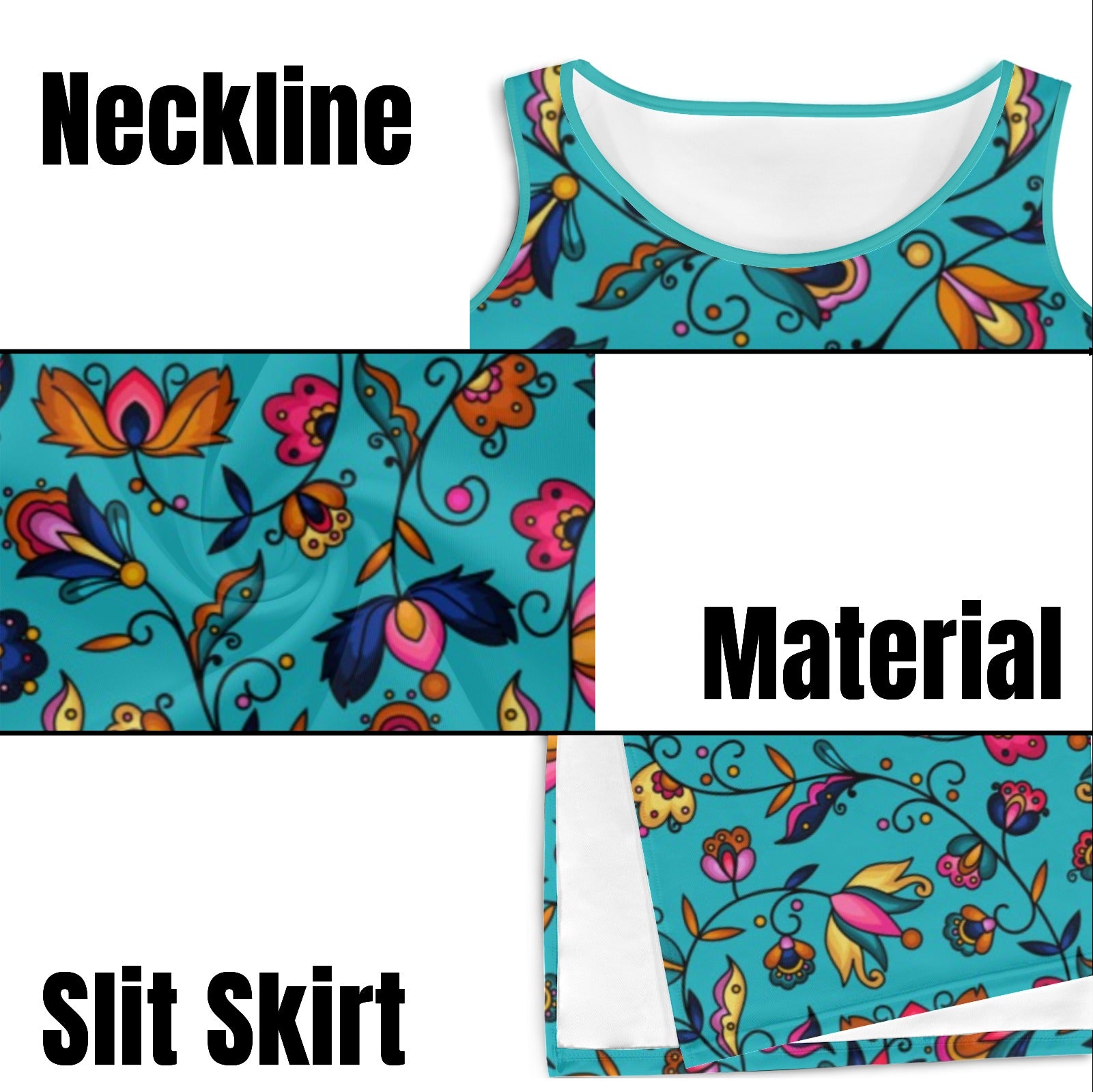 Copper Prairie Petals Turquoise Phaedra Sleeveless Open Fork Long Dress